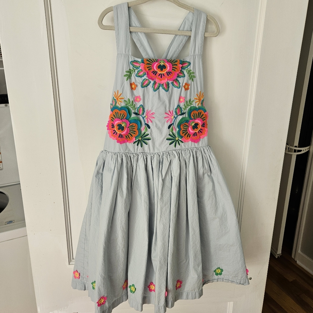 Mini Boden Light Blue Dress with Colorful Embroidery